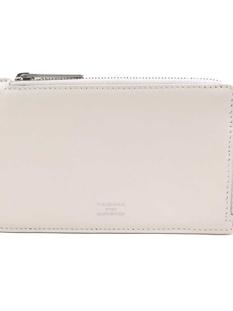 Balenciaga Card Case Holder Off White Leather/Silvertone -